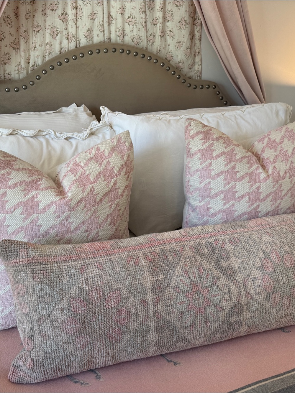 Pink herringbone pillows
